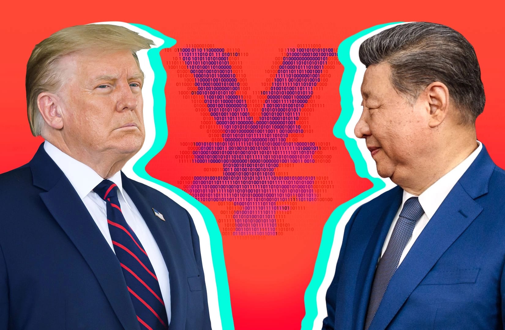 Trump and Xi face off (Yuan background).