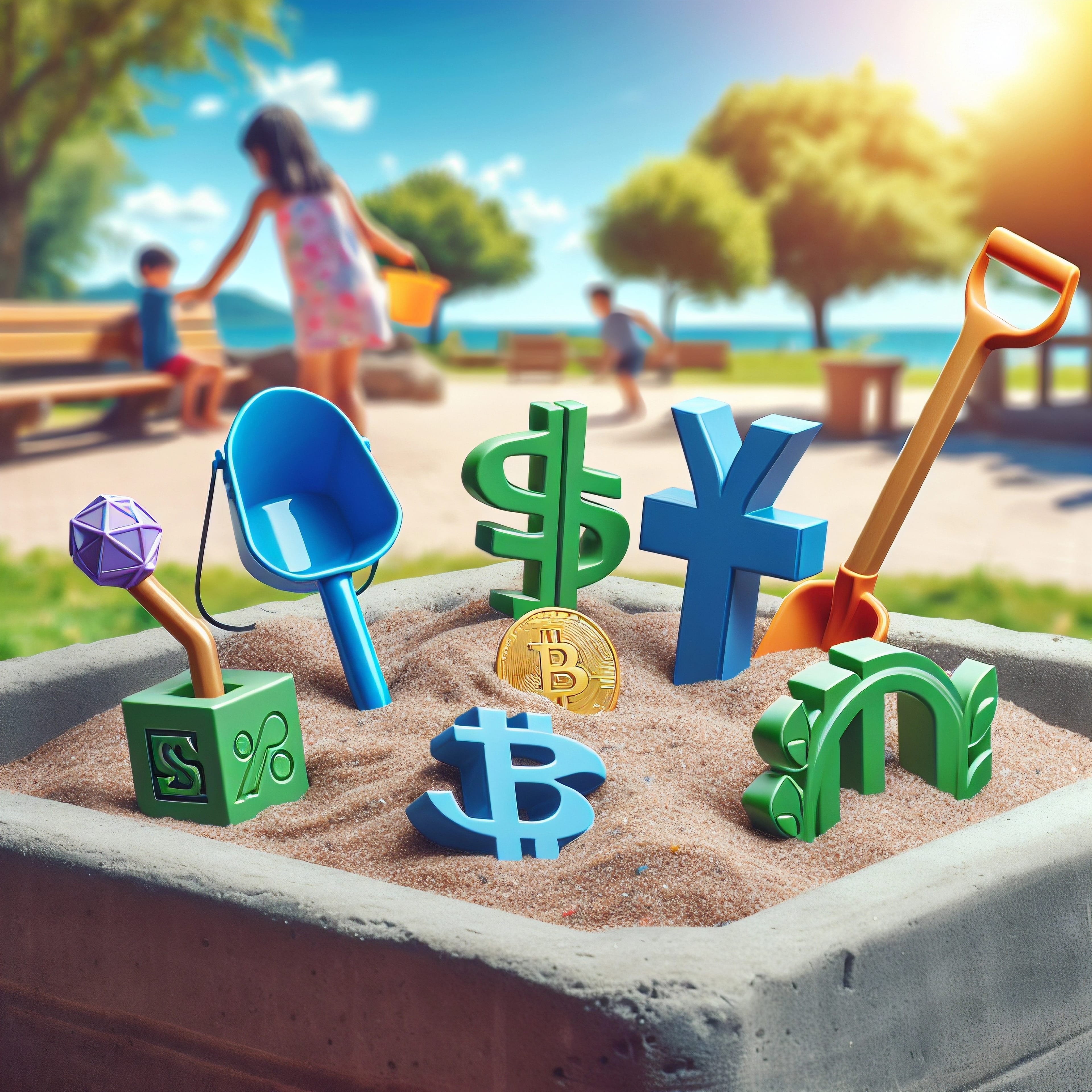 Money symbols at the sand playground
