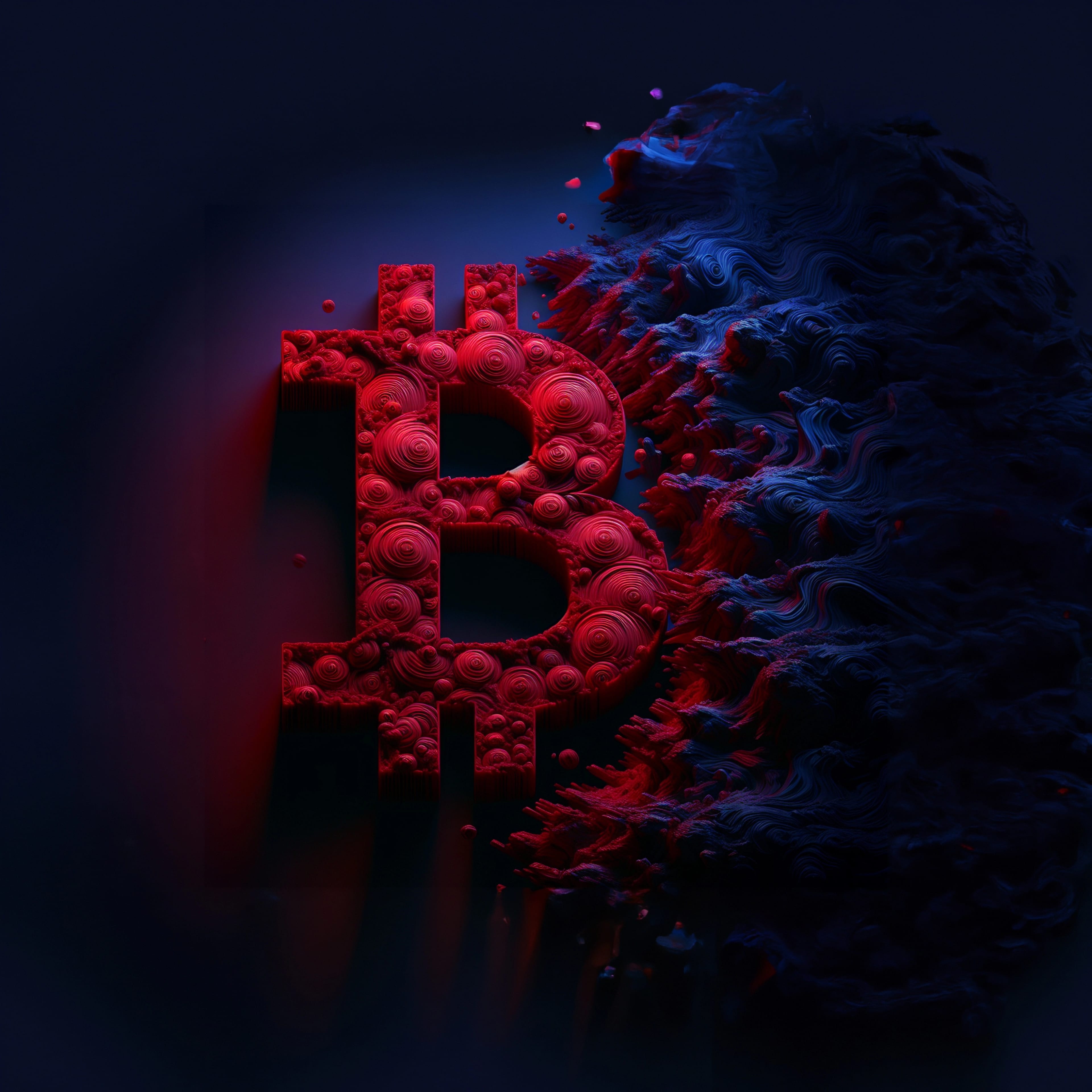 A,Red,Bitcoin,Falling,Against,A,Dark,Blue,Background