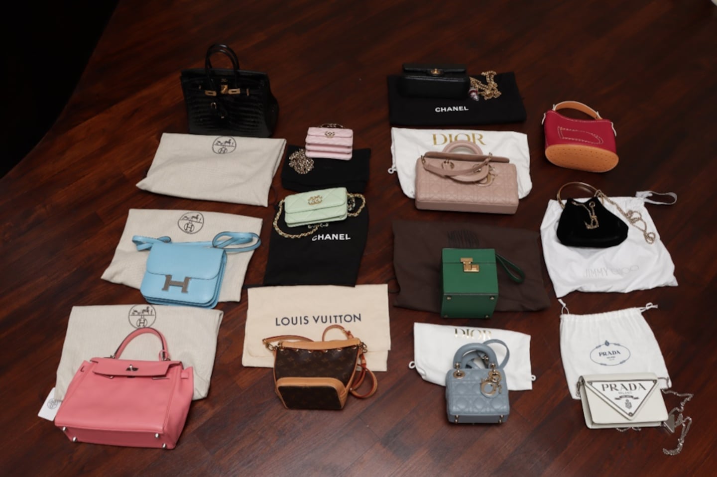 Police seized some 250 designer handbags.