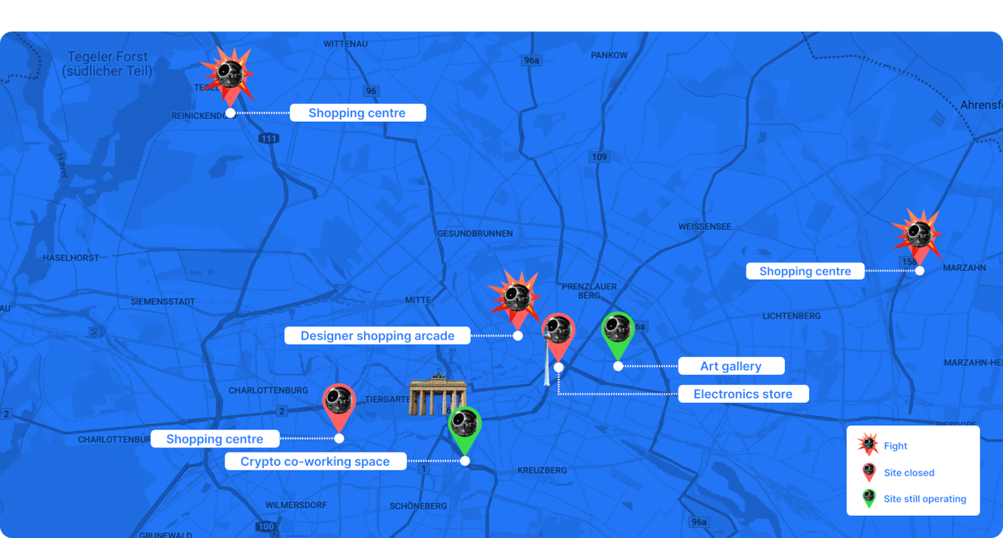 maps showing locations in berlin where worldcoin incidents happened